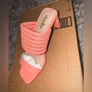 Charles David Coral Pink Woven Strap Block Heel Mule